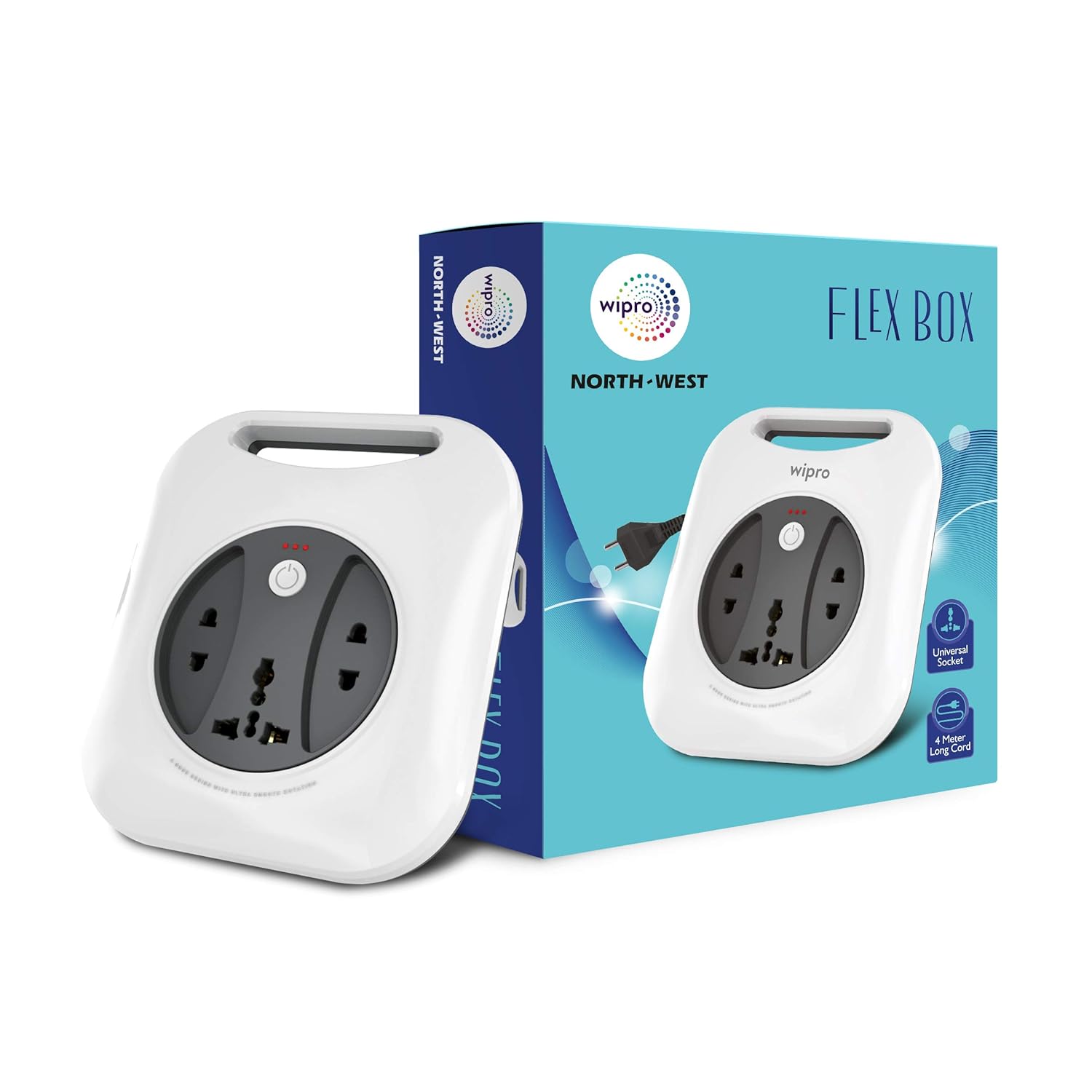 Wipro Flex Box Extension Cord with 1 Universal 3 Pin Socket & 2 units of 2 Pin Sockets